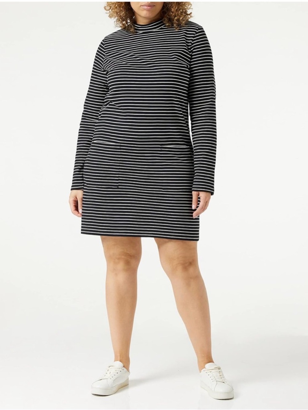 NWT People Tree Black & White Striped Long-Sleeve Turtleneck Dress